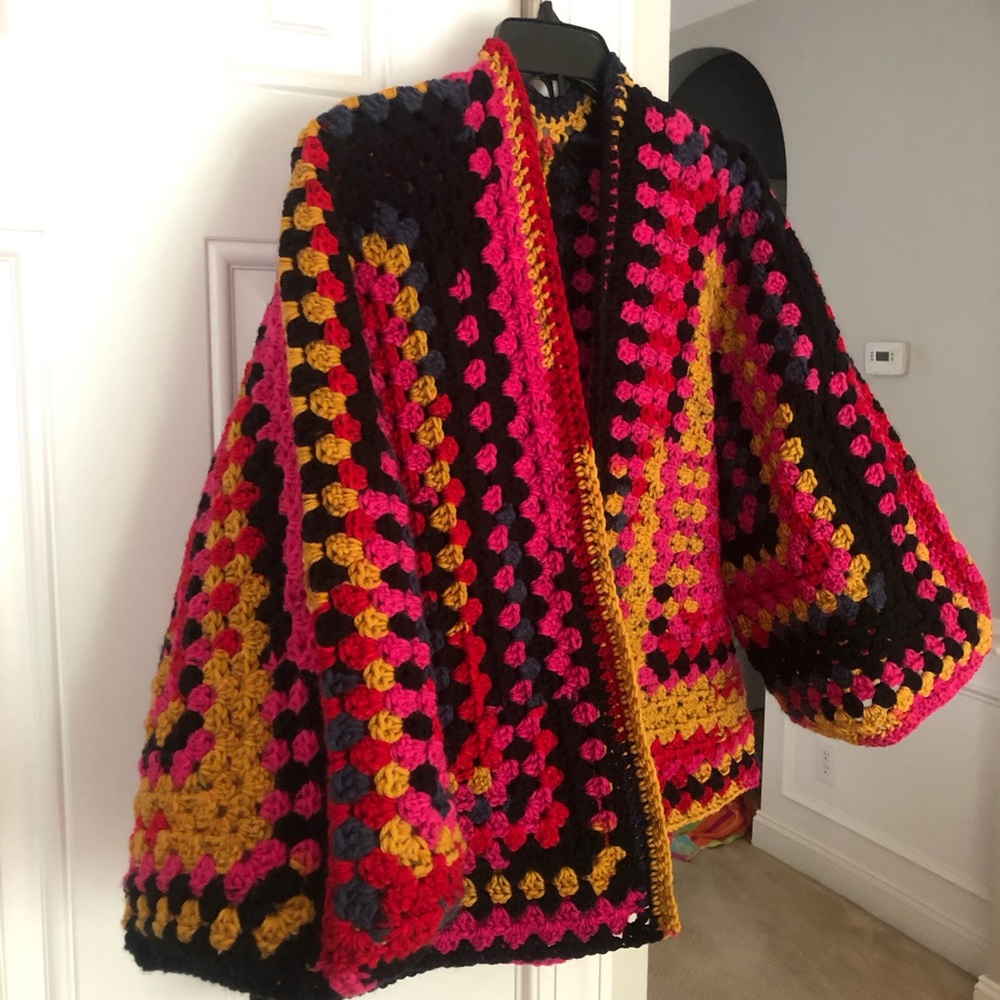 New: Handmade Crochet Hexagon Granny Open Sweater Cardigan. Size Medium - Picture 9 of 15